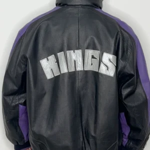 Sacramento Kings Black Vintage Leather Zipper Jacket Back