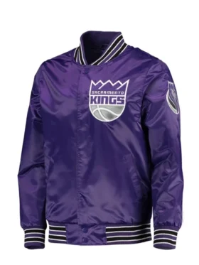 Sacramento Kings Purple Satin Zipper Bomber Jacket