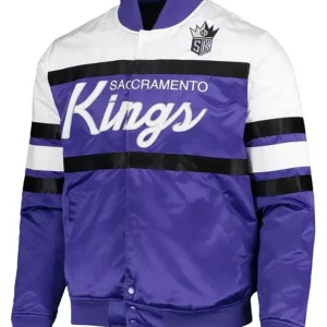 Sacramento Kings White And Purple Satin Bomber Jacket