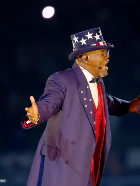 Samuel Jackson Apple Music Super Bowl LIX Halftime Show Blue Long Coat