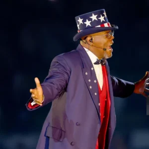 Samuel Jackson Apple Music Super Bowl LIX Halftime Show Blue Long Coat