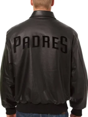 San Diego Padres Black Leather Bomber Jacket Back
