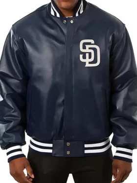 San Diego Padres Navy Blue Leather Bomber Jacket