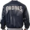 San Diego Padres Navy Blue Leather Bomber Jacket Back