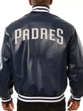San Diego Padres Navy Blue Leather Bomber Jacket Back
