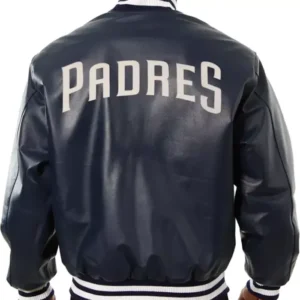 San Diego Padres Navy Blue Leather Bomber Jacket Back