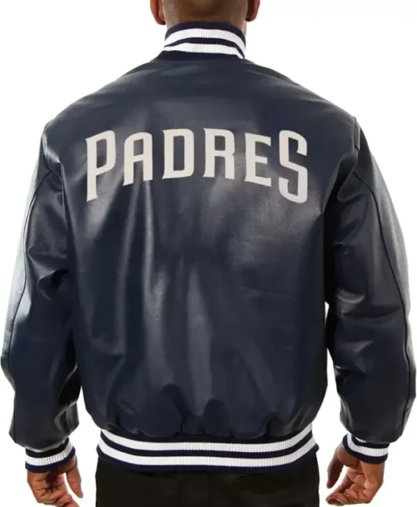 San Diego Padres Navy Blue Leather Bomber Jacket Back