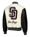 San Diego Padres White And Black Wool Varsity Jacket Back