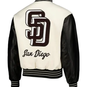 San Diego Padres White And Black Wool Varsity Jacket Back