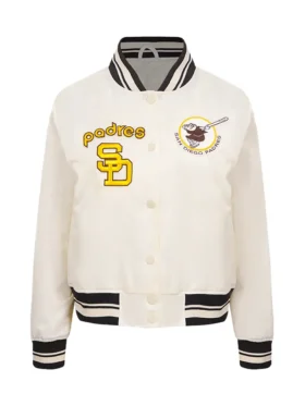 San Diego Padres White Full Snap Bomber Jacket