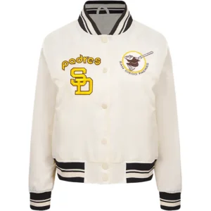 San Diego Padres White Full Snap Bomber Jacket