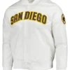 San Diego Padres White Satin Full Snap Bomber Jacket