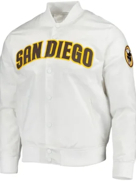 San Diego Padres White Satin Full Snap Bomber Jacket