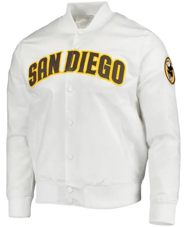 San Diego Padres White Satin Full Snap Bomber Jacket
