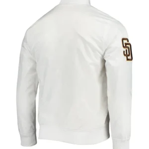 San Diego Padres White Satin Full Snap Bomber Jacket Back