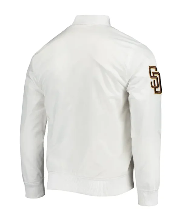 San Diego Padres White Satin Full Snap Bomber Jacket Back