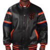 San Francisco Giants Black And Orange Leather Bomber Jacket Front