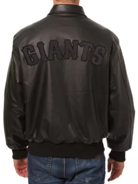 San Francisco Giants Black Leather Bomber Jacket Back