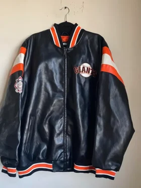 San Francisco Giants Black Leather Vintage Zipper Bomber Jacket