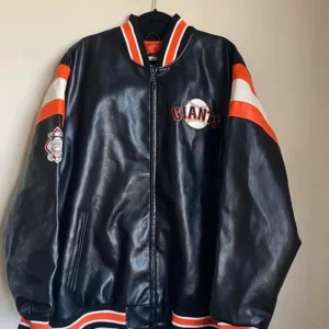 San Francisco Giants Black Leather Vintage Zipper Bomber Jacket