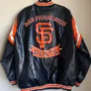 San Francisco Giants Black Leather Vintage Zipper Bomber Jacket Back