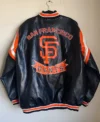San Francisco Giants Black Leather Vintage Zipper Bomber Jacket Back