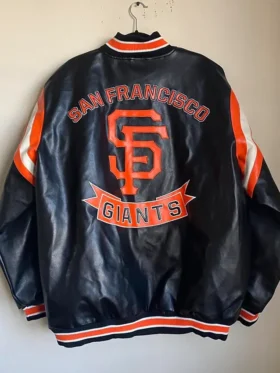 San Francisco Giants Black Leather Vintage Zipper Bomber Jacket Back