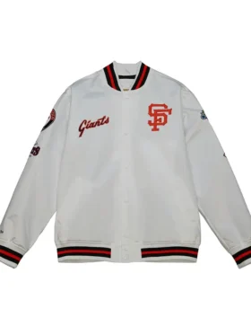 San Francisco Giants White Bomber Full Snap Satin Jacket