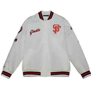 San Francisco Giants White Bomber Full Snap Satin Jacket