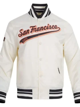 San Francisco Giants White Satin Full Snap Bomber Jacket