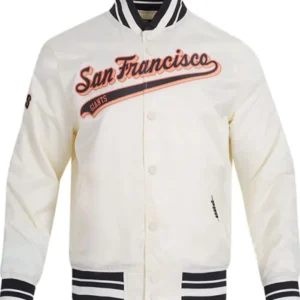San Francisco Giants White Satin Full Snap Bomber Jacket