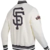 San Francisco Giants White Satin Full Snap Bomber Jacket Back