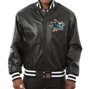 San Jose Sharks Black Leather Bomber Jacket