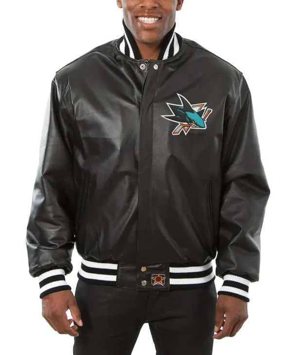 San Jose Sharks Black Leather Bomber Jacket