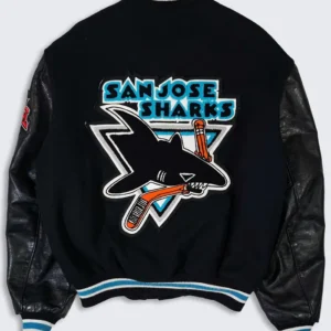 San Jose Sharks Black Vintage Varsity Jacket Back