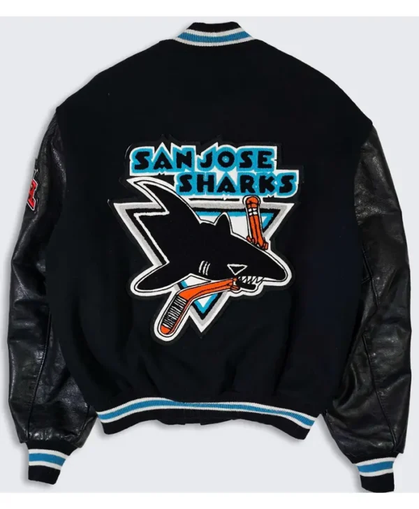 San Jose Sharks Black Vintage Varsity Jacket Back