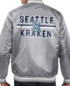 Seattle Kraken Grey Bomber Full Snap Jacket Back