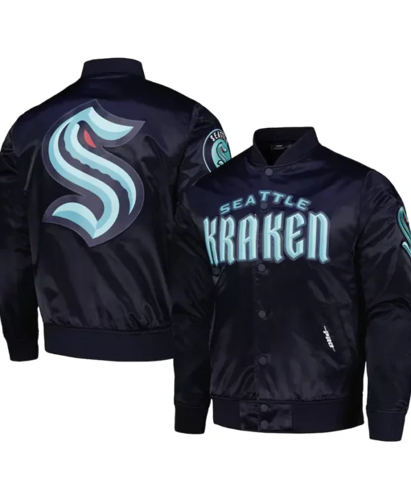 Seattle Kraken Navy Blue Bomber Full Snap Jacket