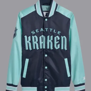 Seattle Kraken Satin Full Snap Bomber Jacket
