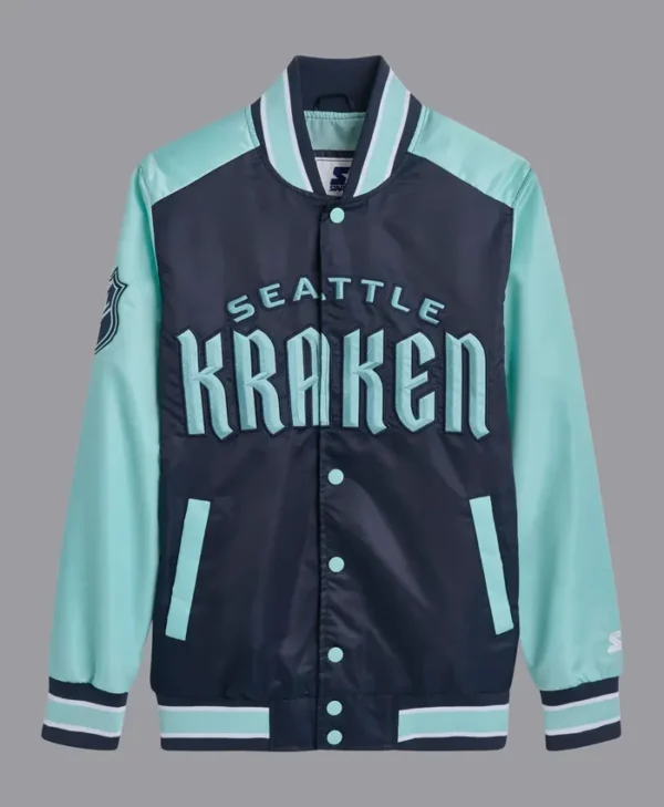 Seattle Kraken Satin Full Snap Bomber Jacket