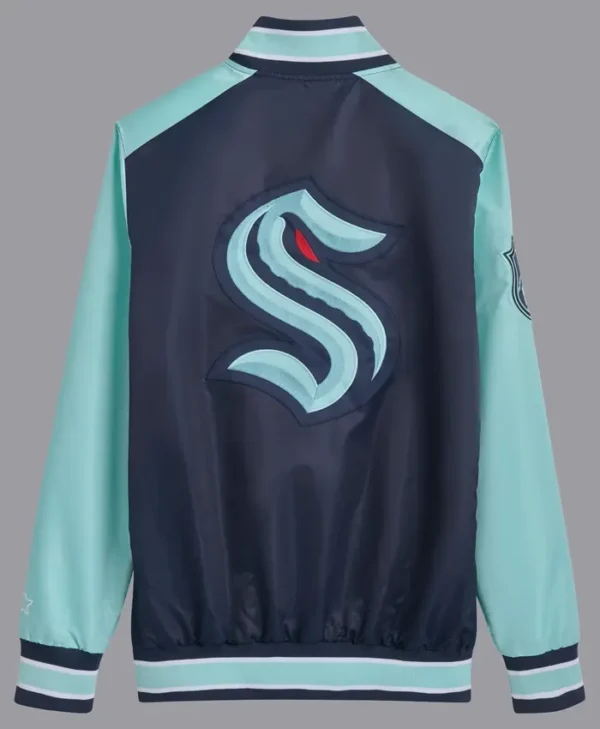Seattle Kraken Satin Full Snap Bomber Jacket Back