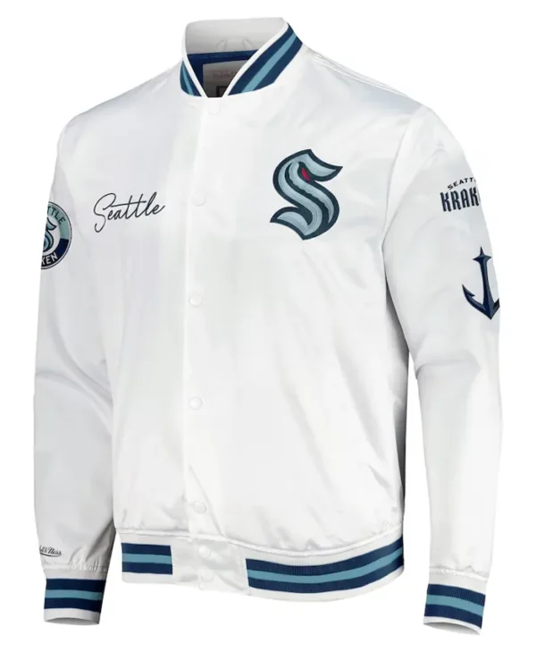 Seattle Kraken White Satin Full Snap Jacket
