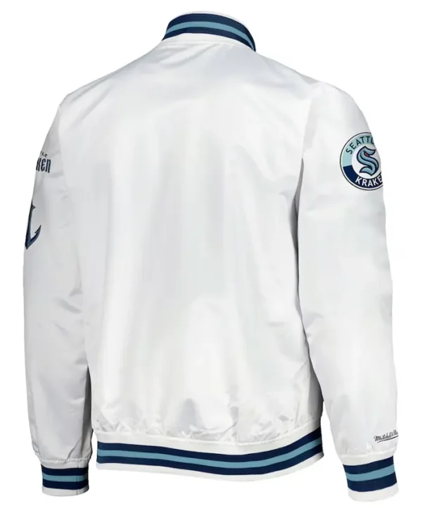 Seattle Kraken White Satin Full Snap Jacket Back