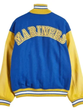 Seattle Mariners Blue And Yellow Varsity Wool Jacket Back