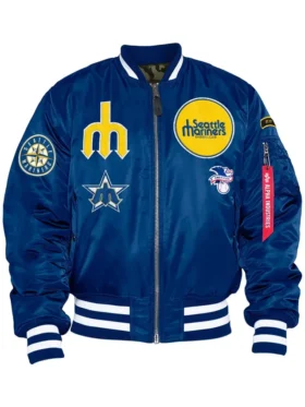 Seattle Mariners Blue Satin Zipper Bomber Jacket