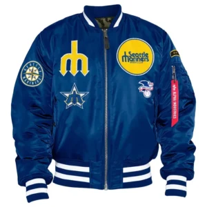 Seattle Mariners Blue Satin Zipper Bomber Jacket