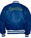 Seattle Mariners Blue Satin Zipper Bomber Jacket Back