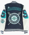 Seattle Mariners Letterman Full Snap Wool Varsity Jacket Back