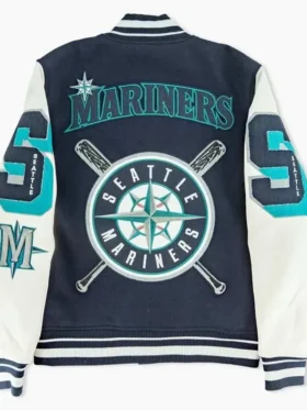 Seattle Mariners Letterman Full Snap Wool Varsity Jacket Back