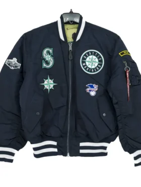 Seattle Mariners Satin Ma 1 Bomber Jacket